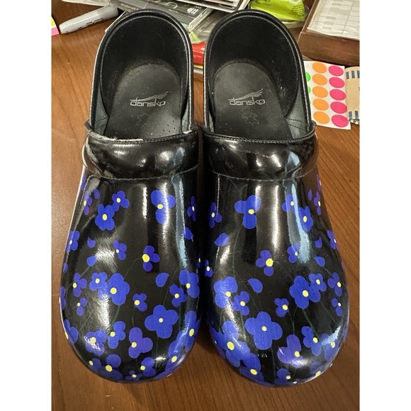 Dansko Professional Viola Patent Clog Shoes Floral Blue Sz  41 ~ 10 - 10.5 - Picture 3 of 7